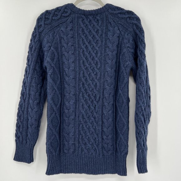 Far Afield Men's Deniz Wool Cable Knit Sweater Crew Neck Blue Graphite sz 0 XS - Picture 8 of 8